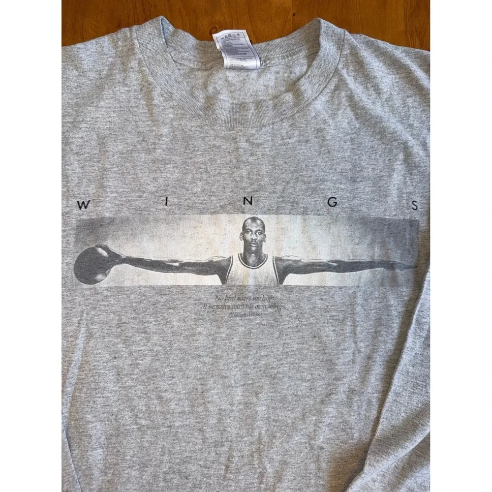 Jordan Wings Vintage Long Sleeve Graphic T-Shirt Mens M Heather Grey 90s 343
